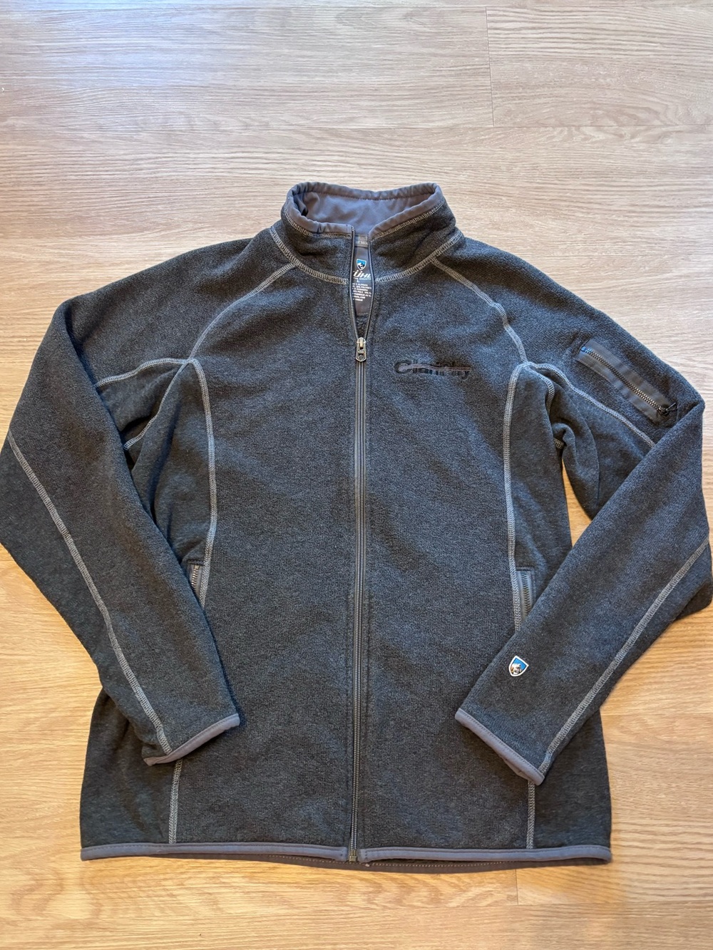 Kuhl Men’s Large Alpaca Fleece Full Zip Jacket Charcoal Gray Jacket Company Logo